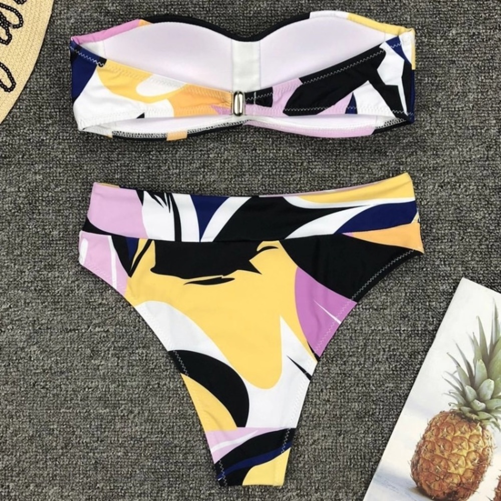 SOLD OUT CLEARANCE Abstract Multi Color Strapless Bandeau Bikini - Picture 4 of 4